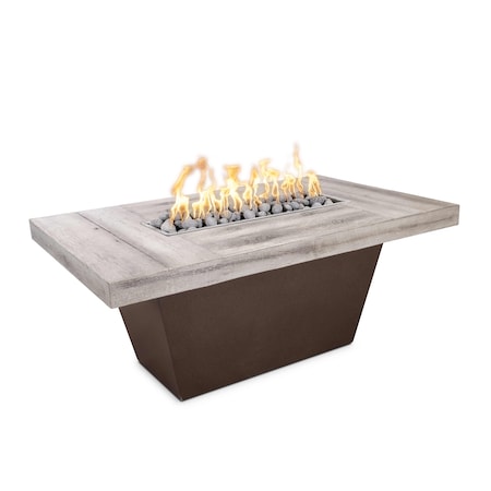The Outdoor Plus Tacoma Wood Grain and Steel Fire Pit 48x30, 12V Electronic Ignition, Ivory Concrete Top, Liq. Propane OPT-TACW4830E12V-IVY-JAV-LP